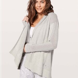 Lululemon Still Movement Wrap Heathered Nimbus Knit Cardigan Open Back Sweater 4